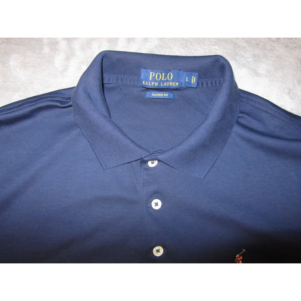 Polo Ralph Lauren Mens Classic Fit Navy Blue Cotton Jersey Polo Shirt Large L